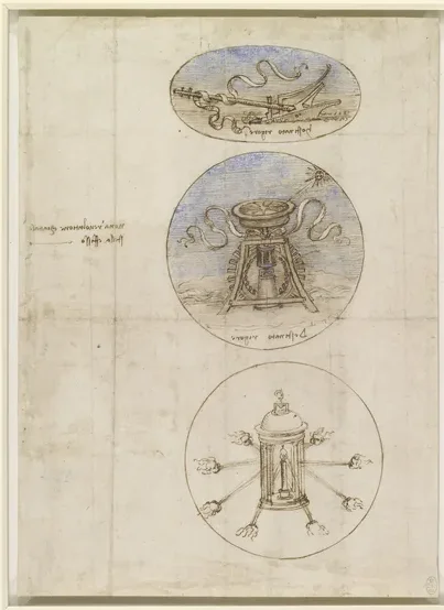 Dessins de divers emblèmes (charrue, compas et lanterne)
