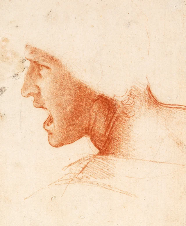 Estudio de la cabeza de un soldado para La batalla de Anghiari, Leonardo da Vinci