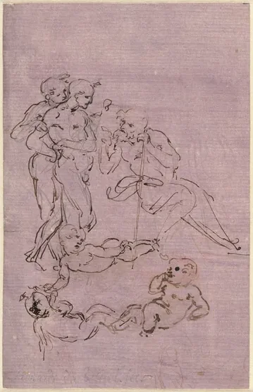 Figural Studies for the Adoration of the Magi (Joseph and Two Shepherds and Sketches for a Christ Child)
