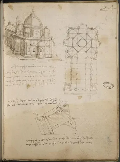 Ground Plan and Perspective Elevation of a Centralized Building and other Architectural Studies