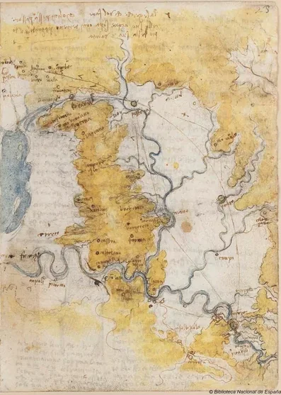 Carte d'une partie de la Toscane autour de la région de l'Arno