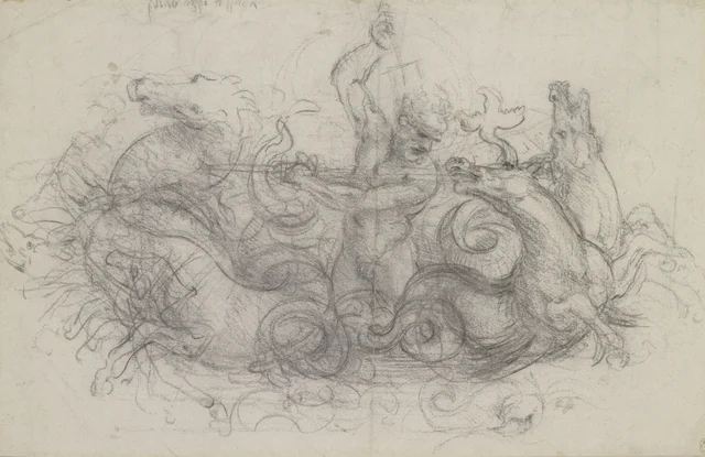 Netuno e quatro cavalos-marinhos («Quos Ego»), Leonardo da Vinci
