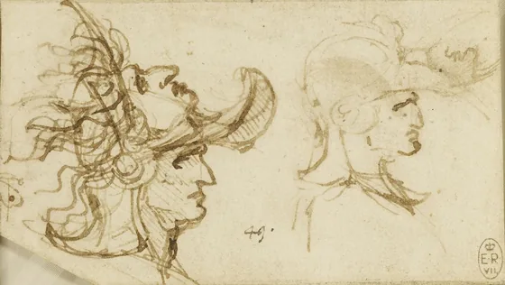 Profile Studies of Two Warriors in Helmets