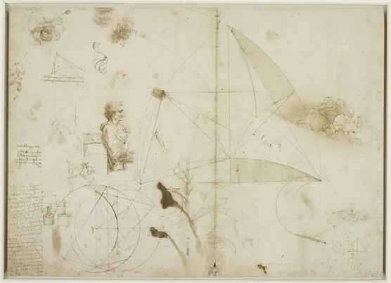 Sheet of Studies of Geometric Figures and the Bust of an Old Man in Profile