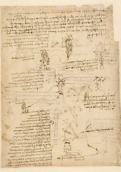 Croquis et notes sur des machines volantes et des parachutes