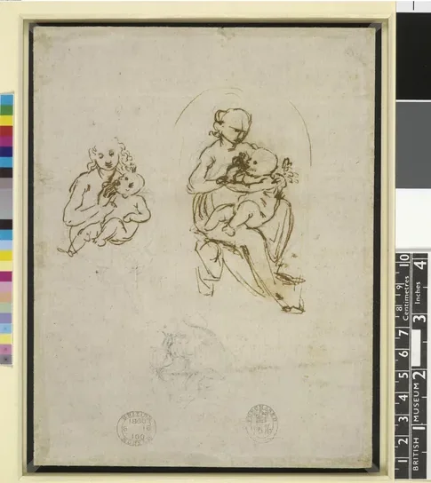 Études d'une Vierge à l'Enfant (à droite, étude pour la Madone Benois)