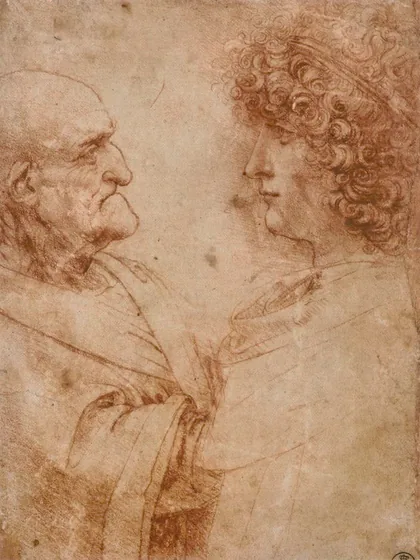 Études d'un vieillard et d'un jeune homme (Salai ?) de profil, se faisant face