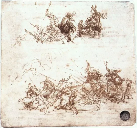 Étude de cavaliers au combat et de fantassins