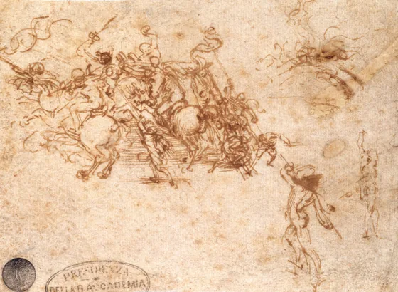 Étude de cavaliers au combat et de fantassins