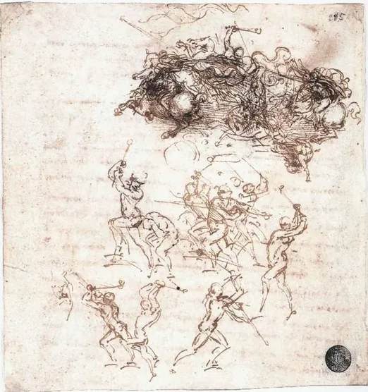 Étude de cavaliers au combat et de fantassins