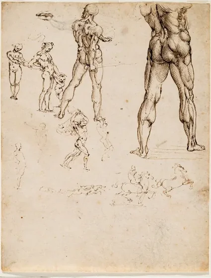 Étude de soldats nus et d'autres figures