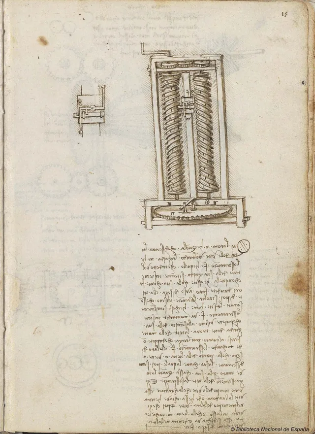 Estudo do mecanismo de toque de um relógio, Leonardo da Vinci