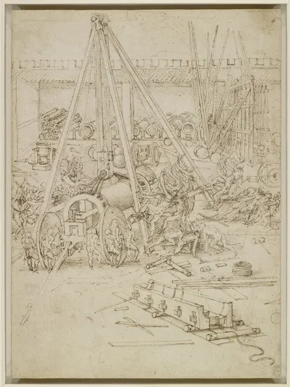 Étude d'un engin de levage pour un canon dans une fonderie d'artillerie