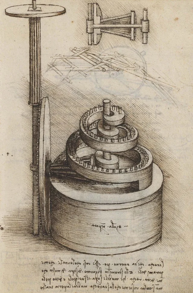 Resorte templado con engranaje en voluta, Leonardo da Vinci