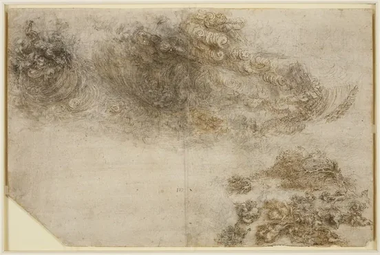 Tempête sur des cavaliers et des arbres, avec d'énormes vagues