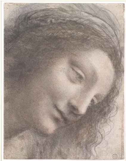 Tête de la Vierge de trois quarts à droite