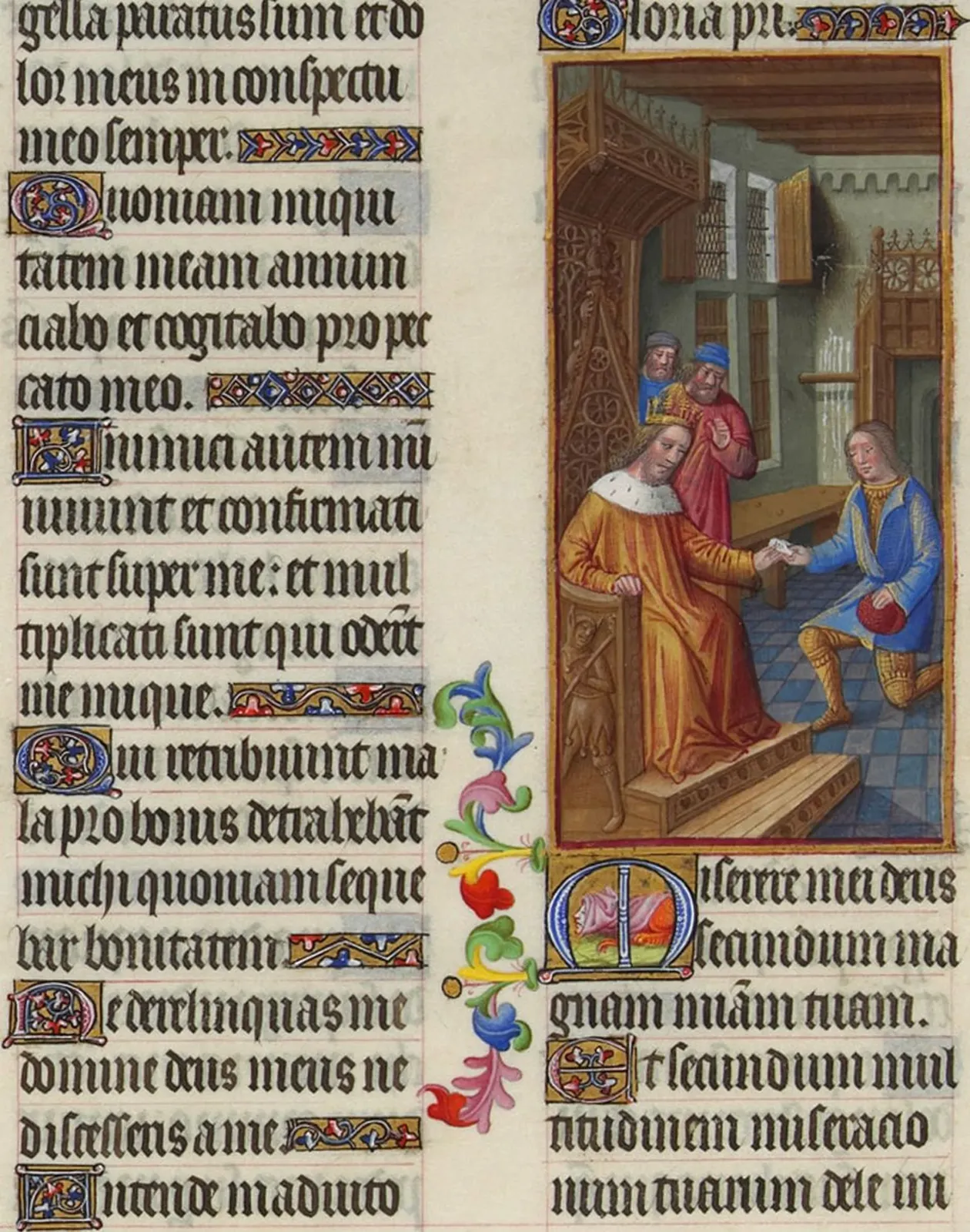 David confie une lettre à Urie, Très Riches Heures du duc de Berry