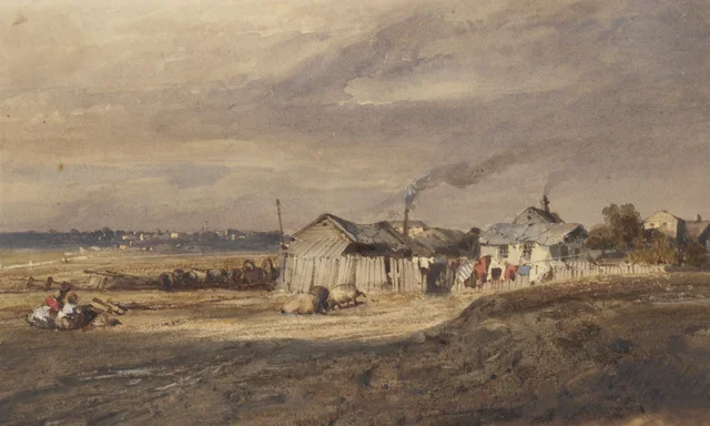 Huts on the South Wharf, Louis Buvelot