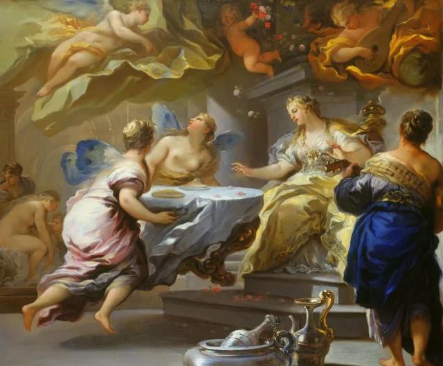 Psique servida por espíritus invisibles, Luca Giordano