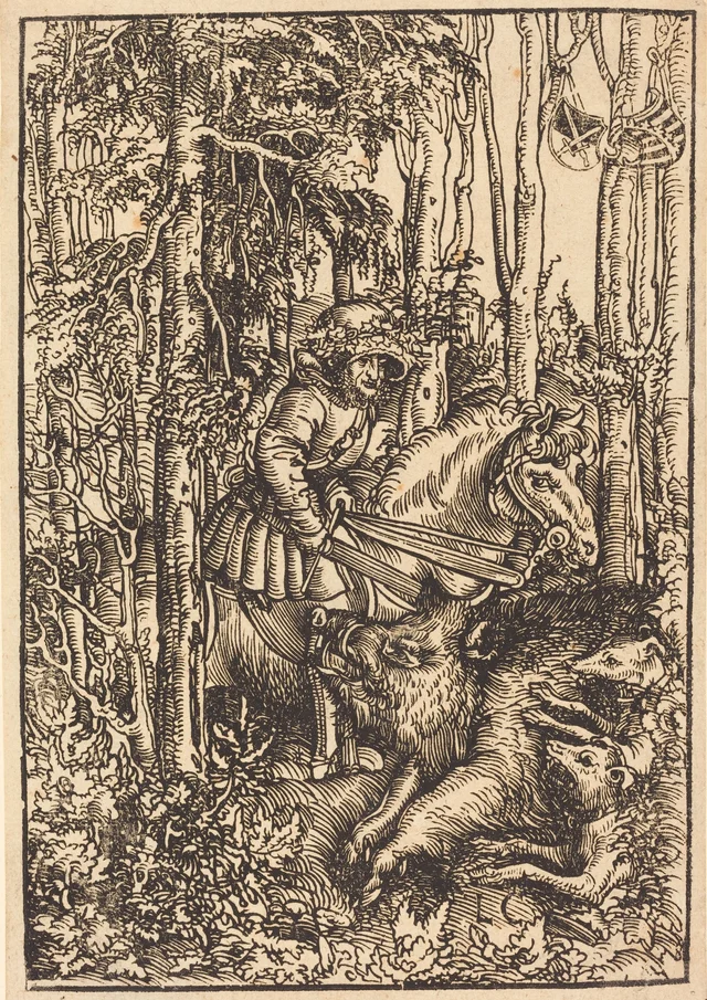 Hunter on Horseback Hunting a Wild Boar