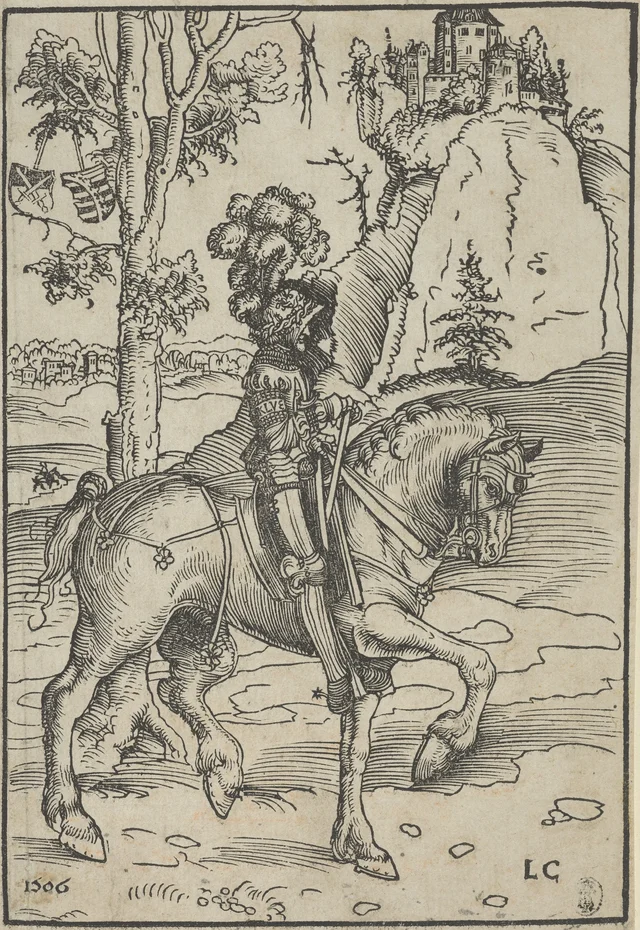 Knight on Horseback Riding Towards the Right
