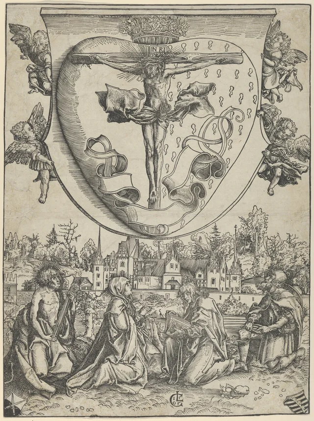 Four Saints Adoring Christ Crucified on the Sacred Heart