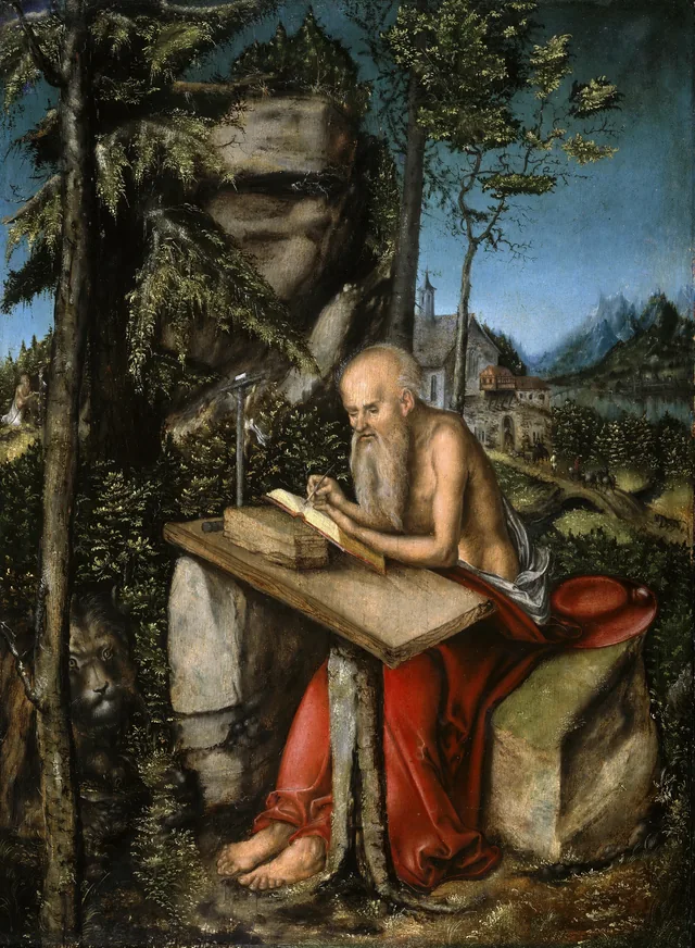 Saint Jérôme dans un paysage rocheux
