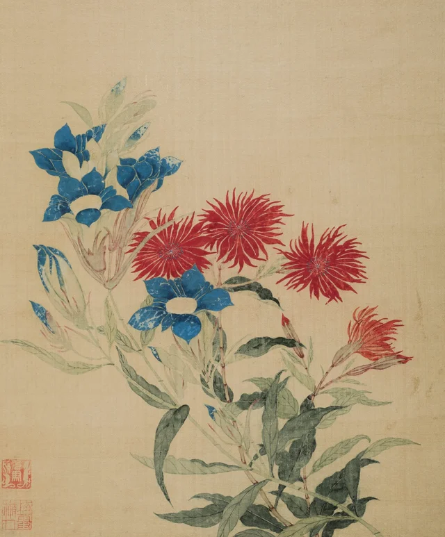 Genciana azul y licnis rojo, Ma Yuanyu