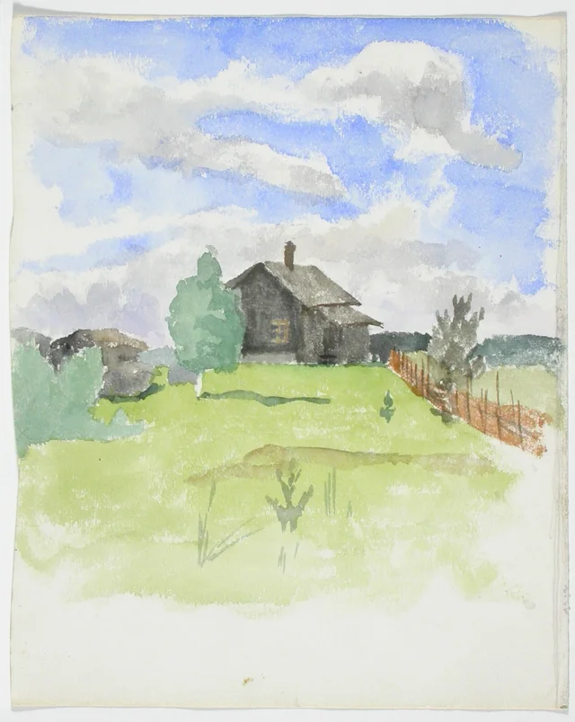 風景習作、小さな丘の上の灰色の小屋