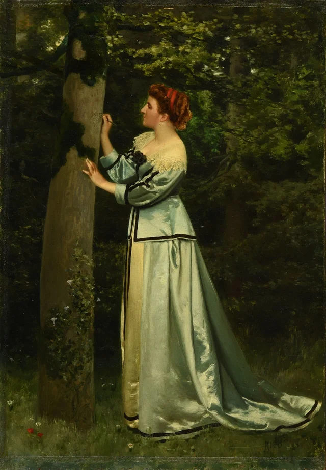 Young Woman Writing on a Tree, Martín Rico