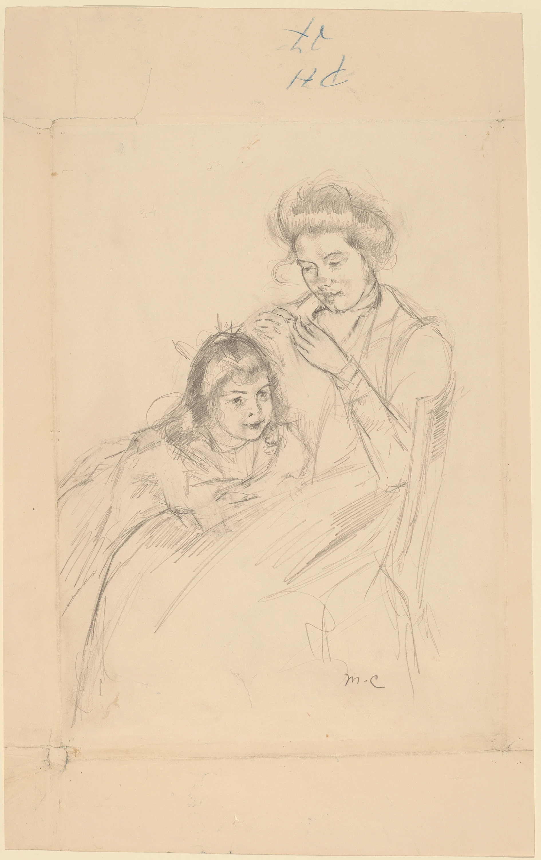 Margot Leaning against Reine's Knee, Mary Cassatt