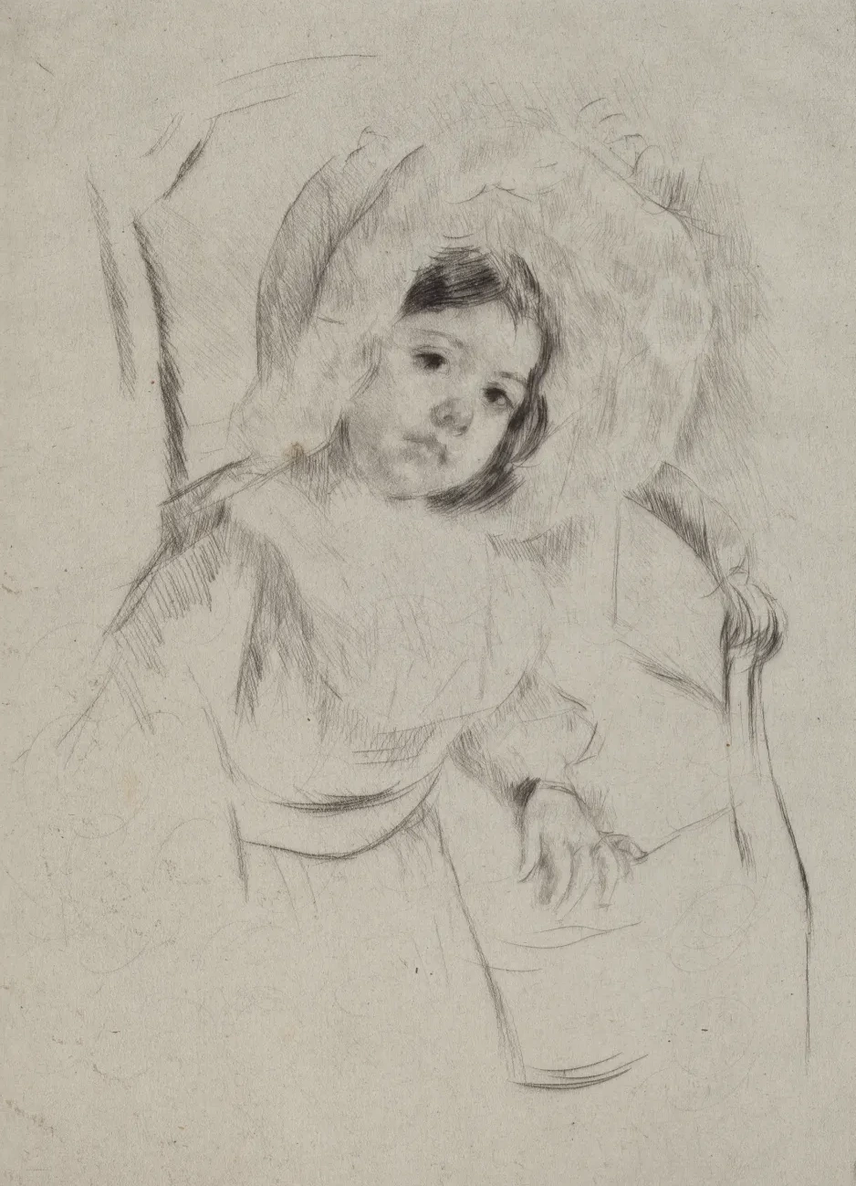 Margot in a Floppy Bonnet Leaning against a Chair, Mary Cassatt