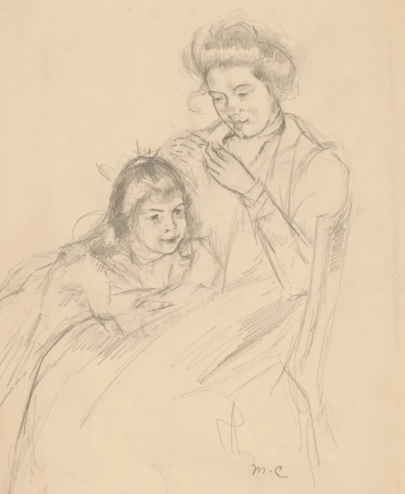 Margot Leaning against Reine's Knee, Mary Cassatt