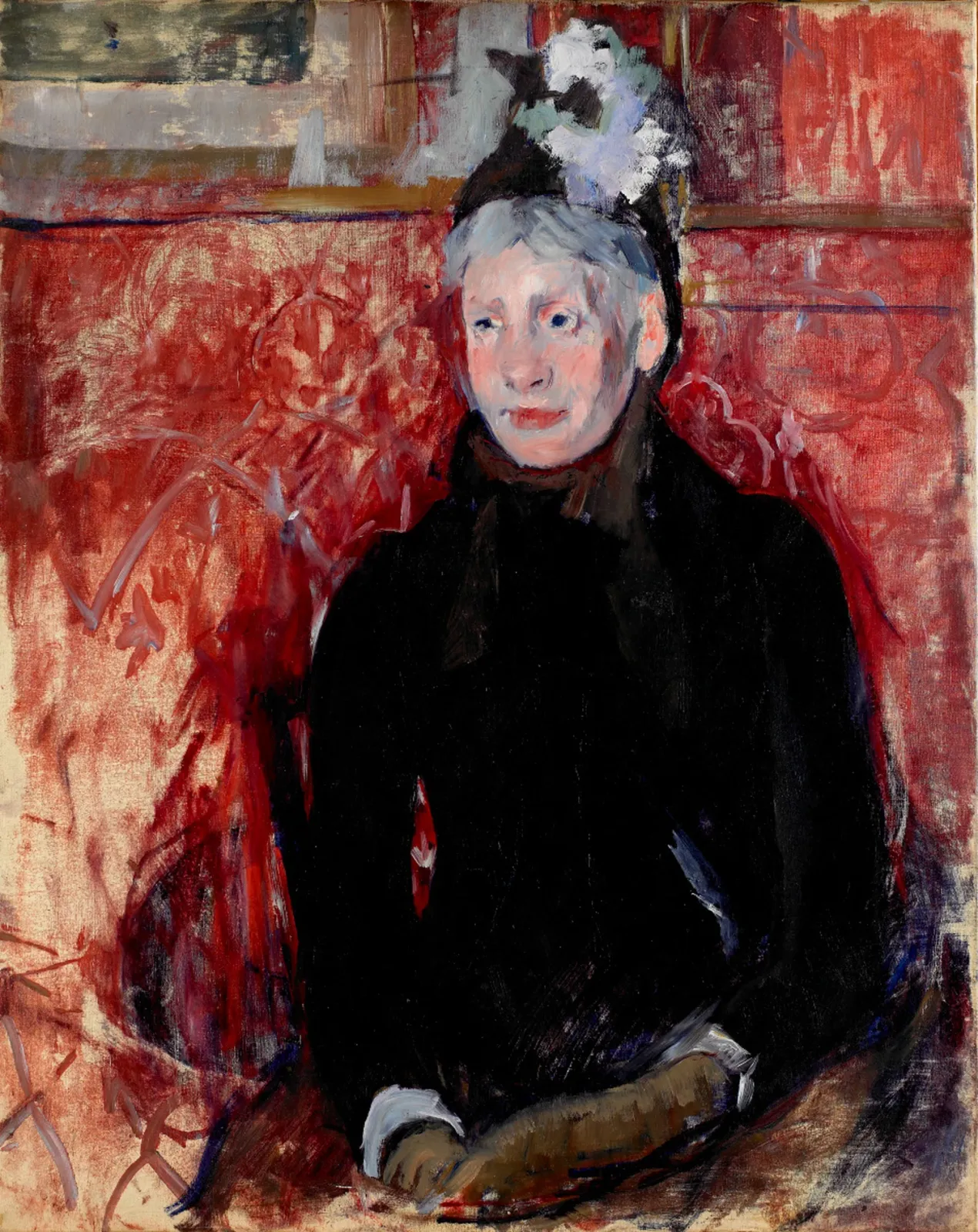Portrait of an Elderly Lady in a Bonnet: Red Background, Mary Cassatt