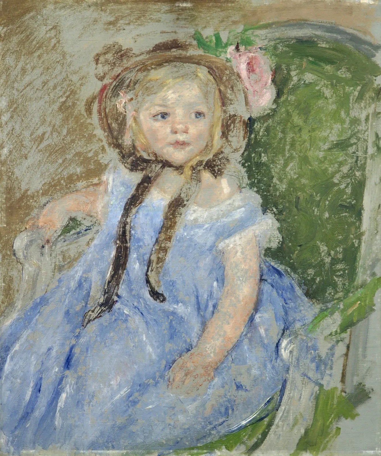 Sara in a Dark Bonnet with Right Hand on Arm of Chair, Mary Cassatt