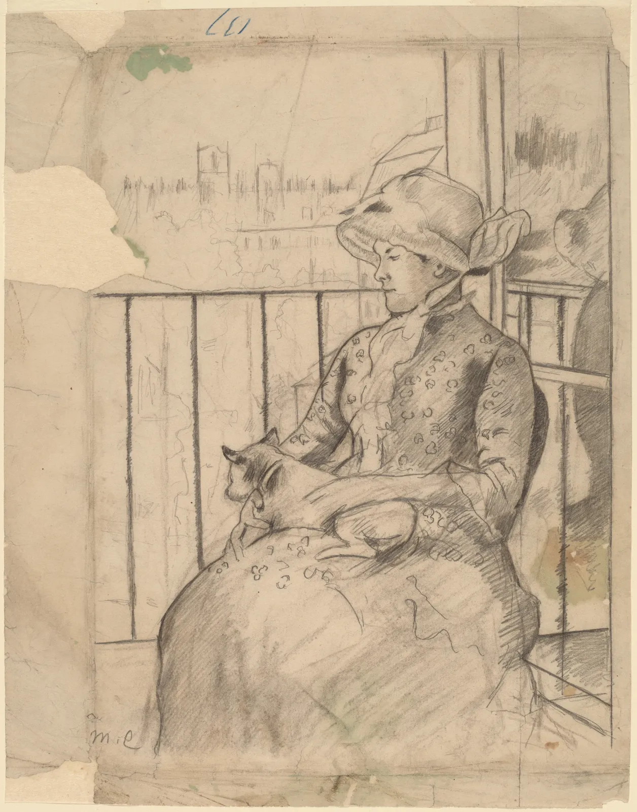 Susan on a Balcony Holding a Dog [recto], Mary Cassatt