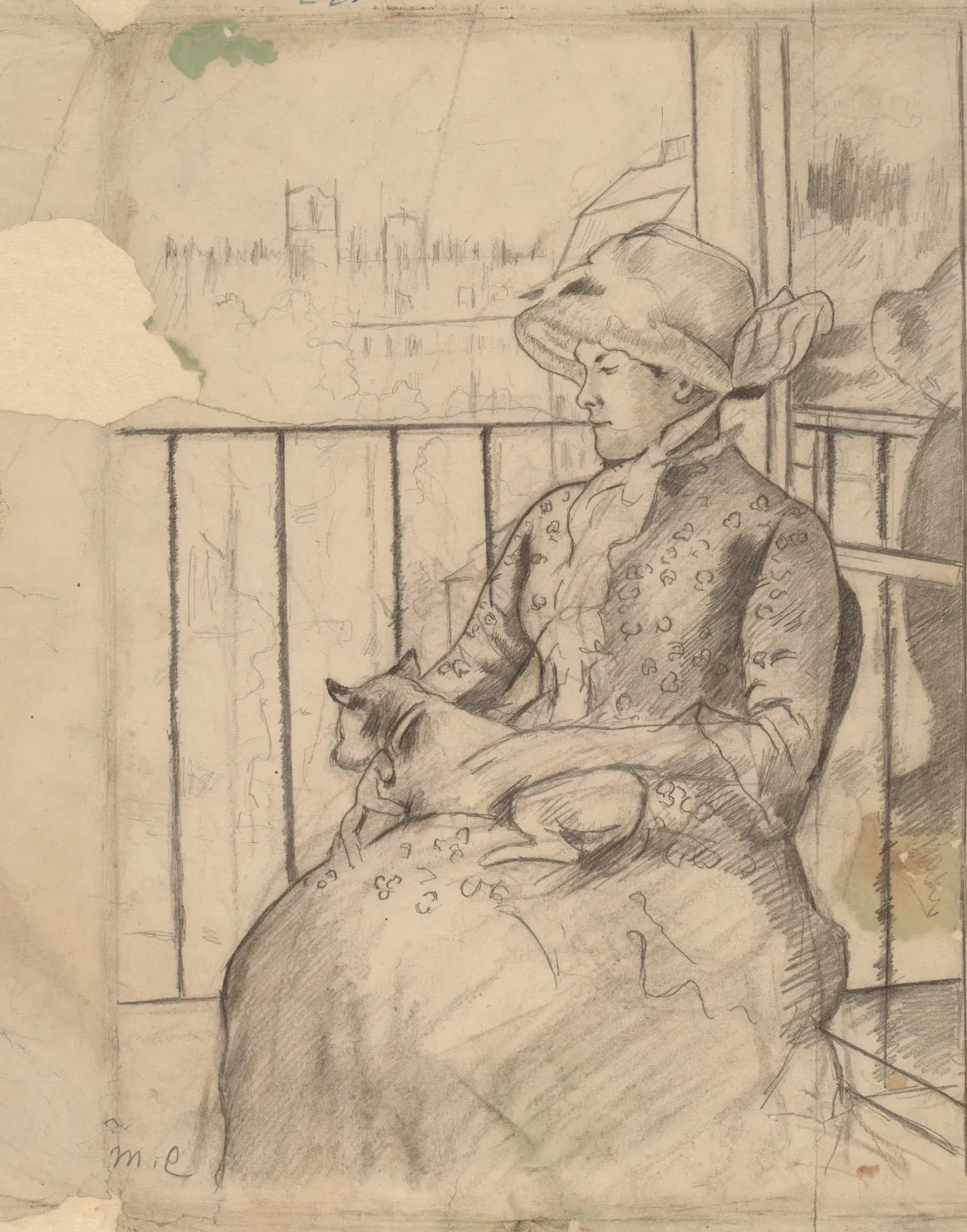 Susan on a Balcony Holding a Dog [recto], Mary Cassatt