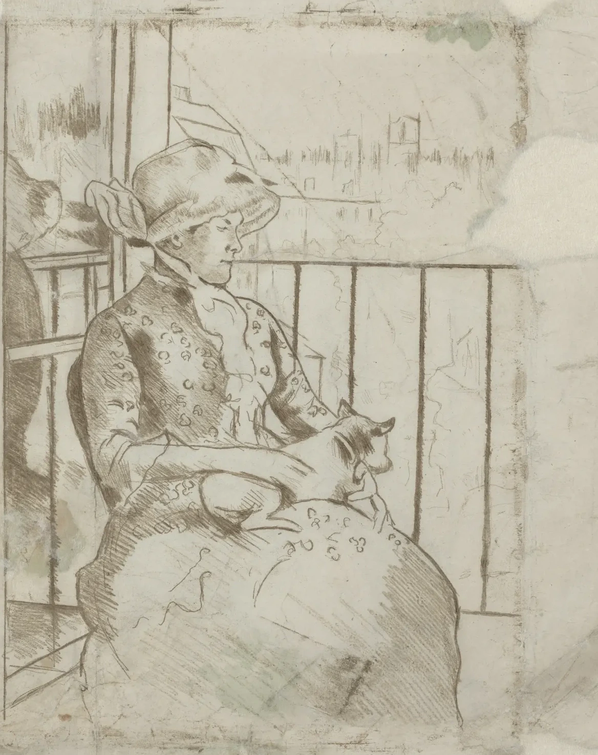 Susan on a Balcony Holding a Dog [verso], Mary Cassatt