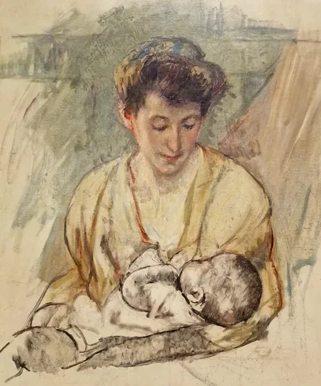 Mother Rose looking down at her Sleeping Baby
