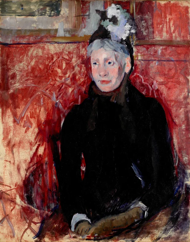 Estudio de una anciana con sombrero: fondo rojo, Mary Cassatt