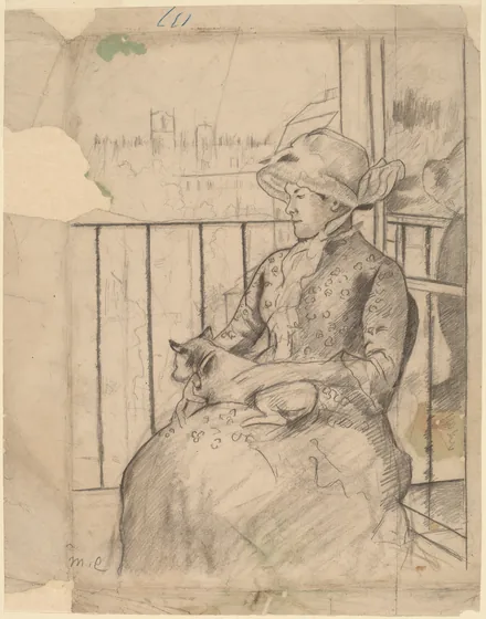 Susan on a Balcony Holding a Dog [recto]