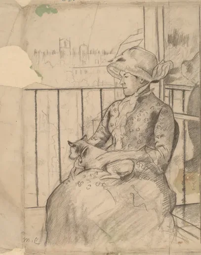 Susan on a Balcony Holding a Dog [recto]