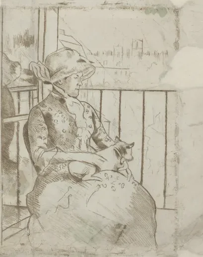Susan on a Balcony Holding a Dog [verso]