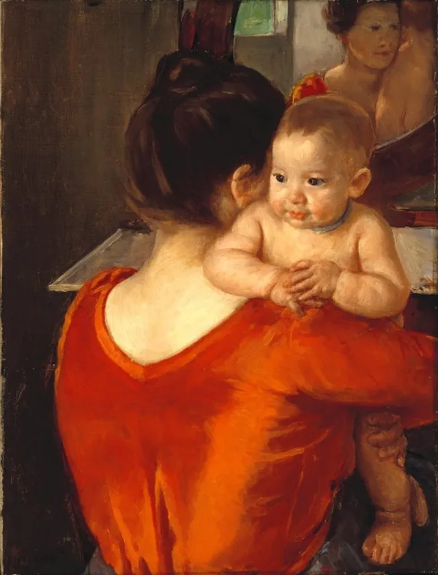 Mulher de blusa vermelha e seu filho, Mary Cassatt