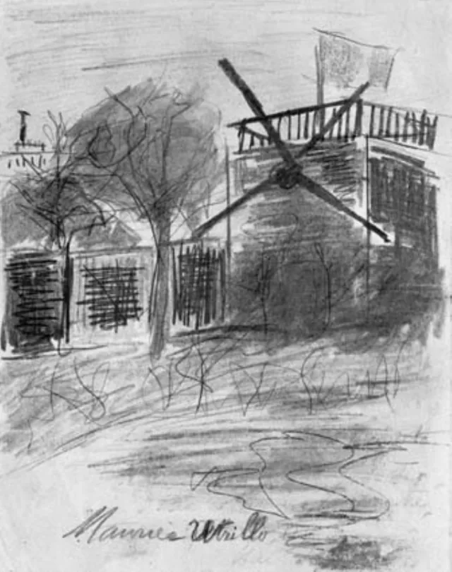 Banlieue parisienne. Moulin au drapeau tricolore, Maurice Utrillo