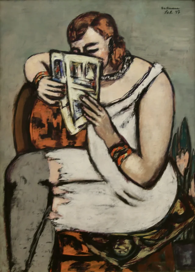 Woman Dressed in White Slip (Reading), Max Beckmann