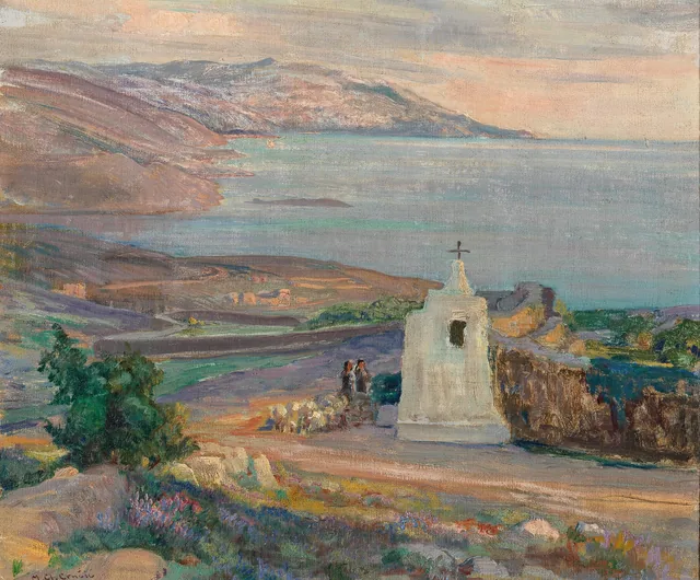 An Evening Coastal Landscape with Chapel, Menci Clement Crnčić