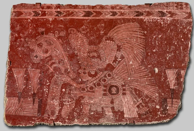 Fragmento de pintura mural: ritual de sangria com espinhos de agave