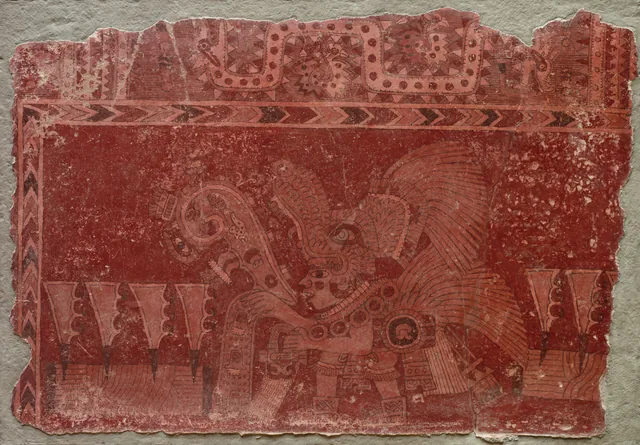 Fragmento de pintura mural: dignitário e folhas de agave