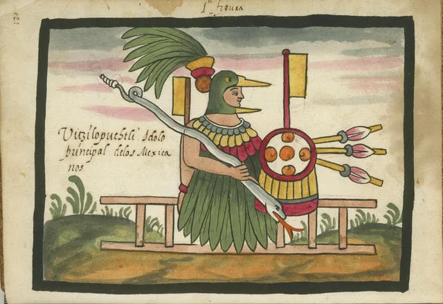 Tovar Codex: Huitzilopochtli, principal god of the Mexica, Mesoamerica